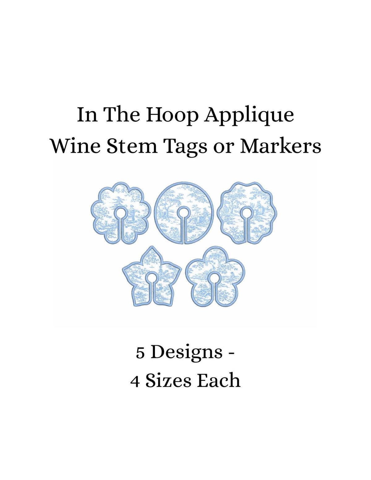 In The Hoop Wine Stem Tags Markers Bundle, Machine Embroidery Designs, 5 Designs 4 Sizes Each, PES DST+++ Incl Digital Instant Download