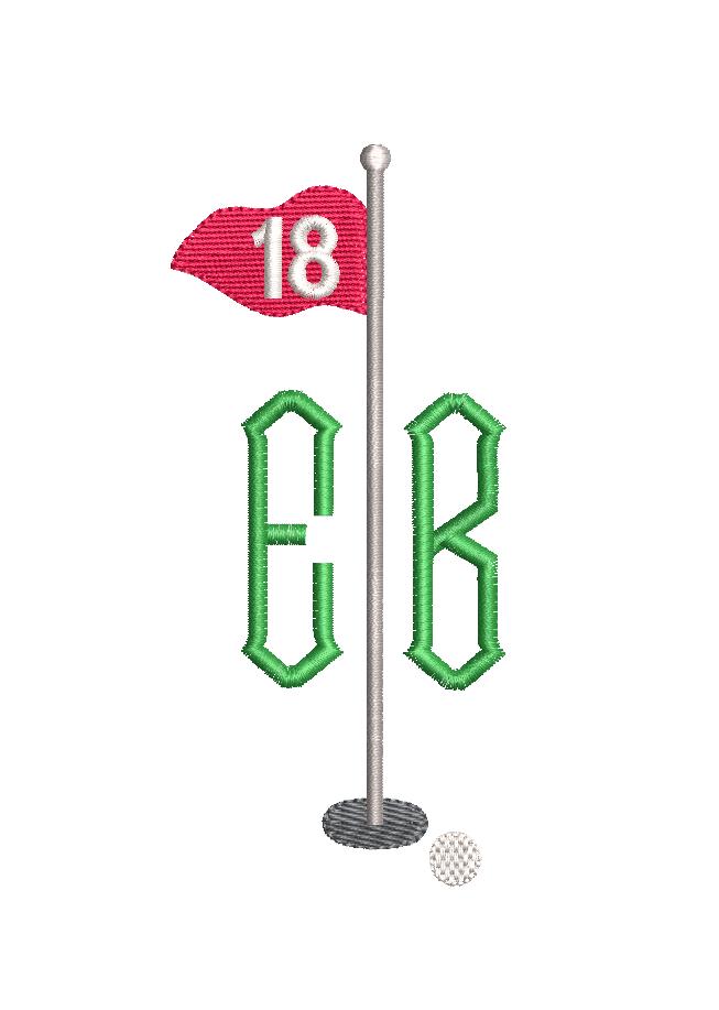 Golf Pin Flag 18th Hole Monogram Frame, Machine Embroidery Design, 4 Sizes PES DST JEF++ Incl Digital Instant Download