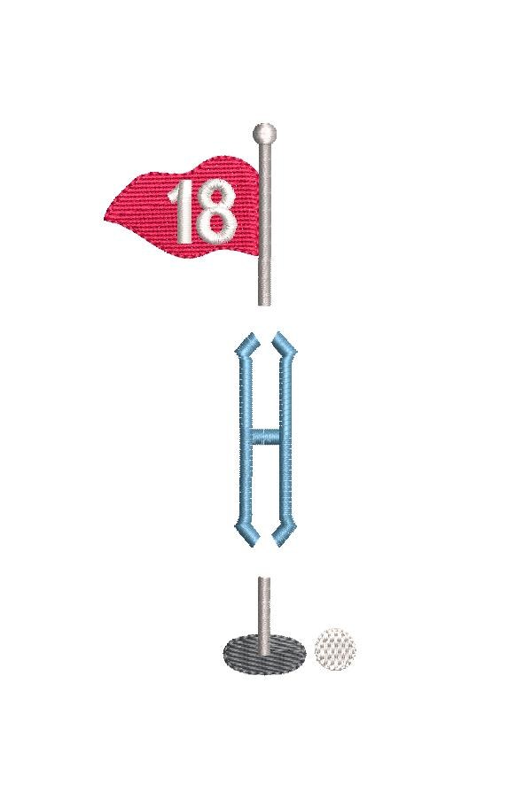 Golf Pin Flag 18th Hole Split Monogram Frame, Machine Embroidery Design, 6 Sizes PES DST JEF++ Incl Digital Instant Download