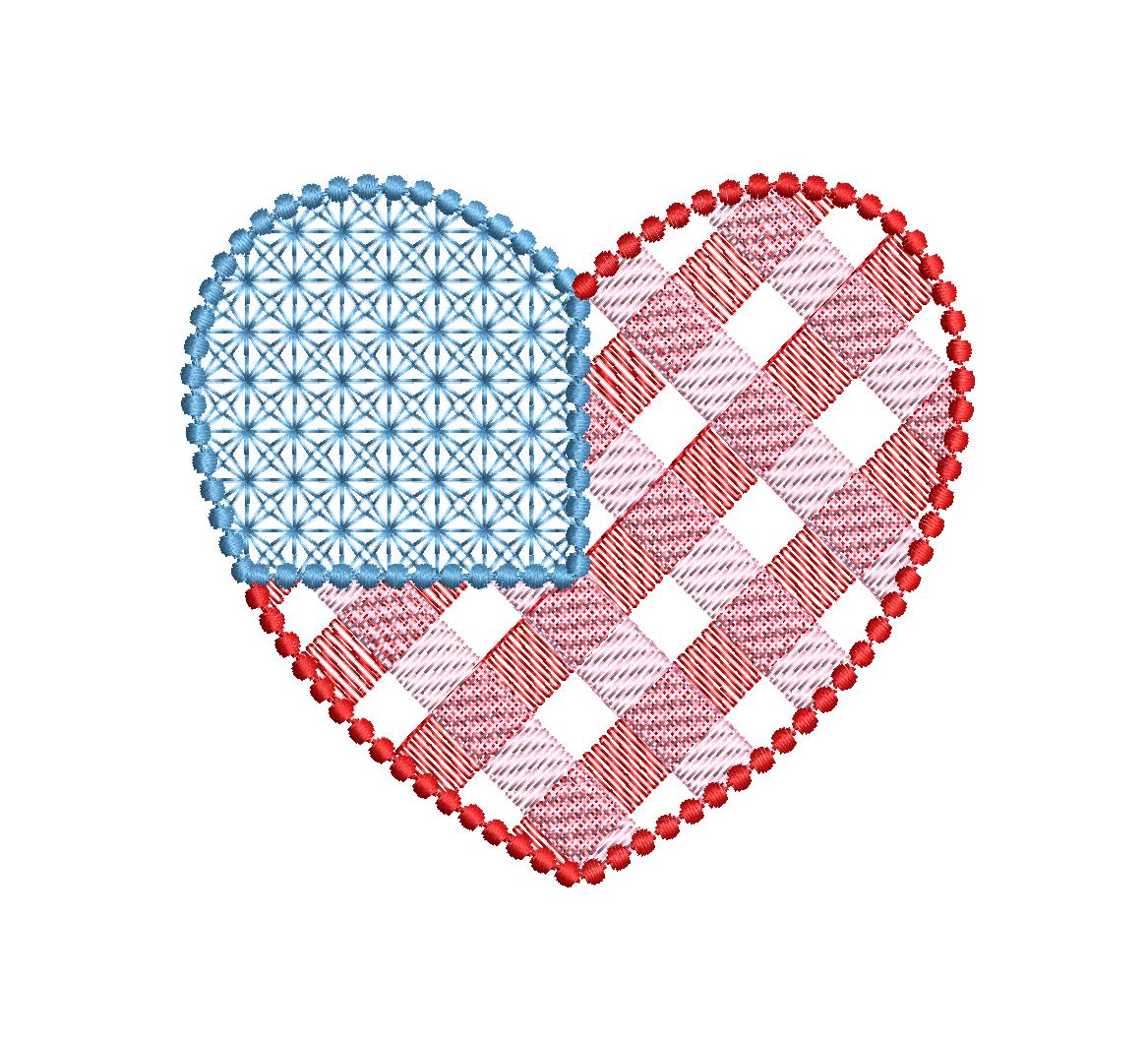 American Heart Flag USA Sketch Motif, Machine Embroidery Design, 6 Sizes PES DST++ Incl Digital Instant Download
