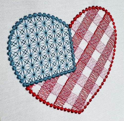 American Heart Flag USA Sketch Motif, Machine Embroidery Design, 6 Sizes PES DST++ Incl Digital Instant Download