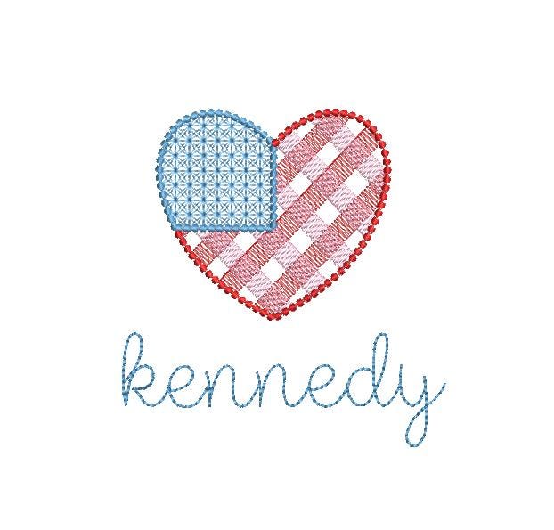 American Heart Flag USA Sketch Motif, Machine Embroidery Design, 6 Sizes PES DST++ Incl Digital Instant Download