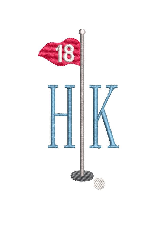 Golf Pin Flag 18th Hole Monogram Frame, Machine Embroidery Design, 4 Sizes PES DST JEF++ Incl Digital Instant Download