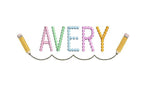 Scalloped Line & Pencils Embroidery Design, Back to School Name Frame (PES++ Digital Download, 6 Sizes