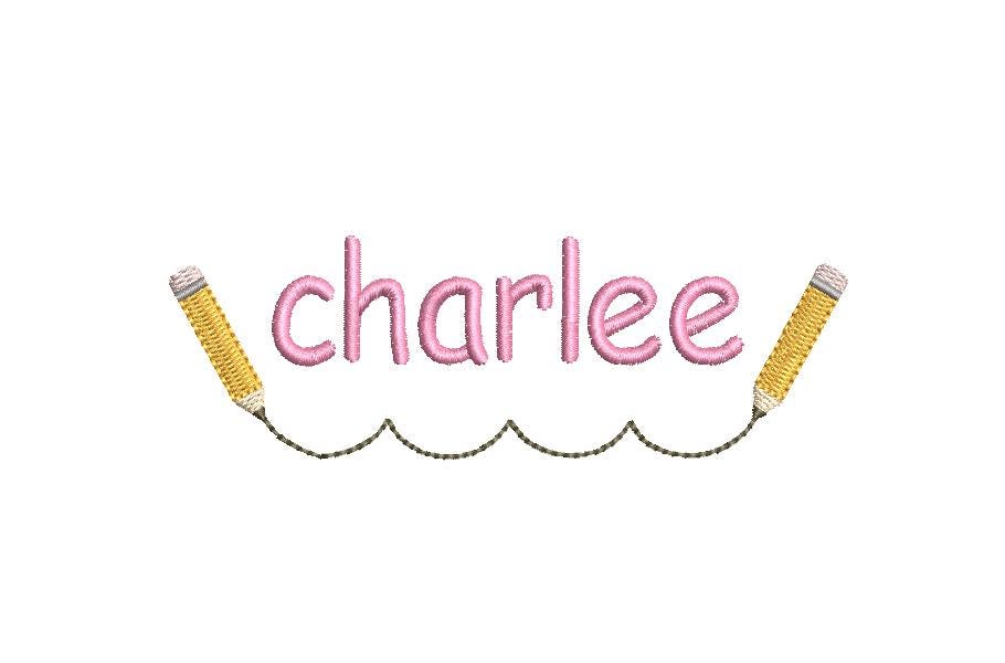 Scalloped Line & Pencils Embroidery Design, Back to School Name Frame (PES++ Digital Download, 6 Sizes