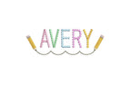 Scalloped Line & Pencils Embroidery Design, Back to School Name Frame (PES++ Digital Download, 6 Sizes