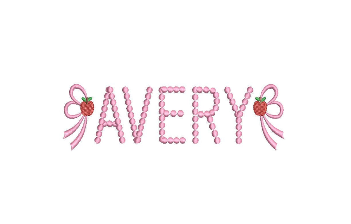Apple Side Bow Back to School Embroidery Design, Monogram or Name Frame (PES++ Digital Download, 5 Sizes