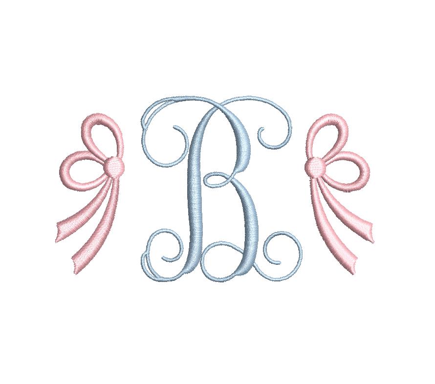 Side Bow, One or Two Colors Embroidery Design, Monogram or Name Frame (PES++ Digital Download, 5 Sizes