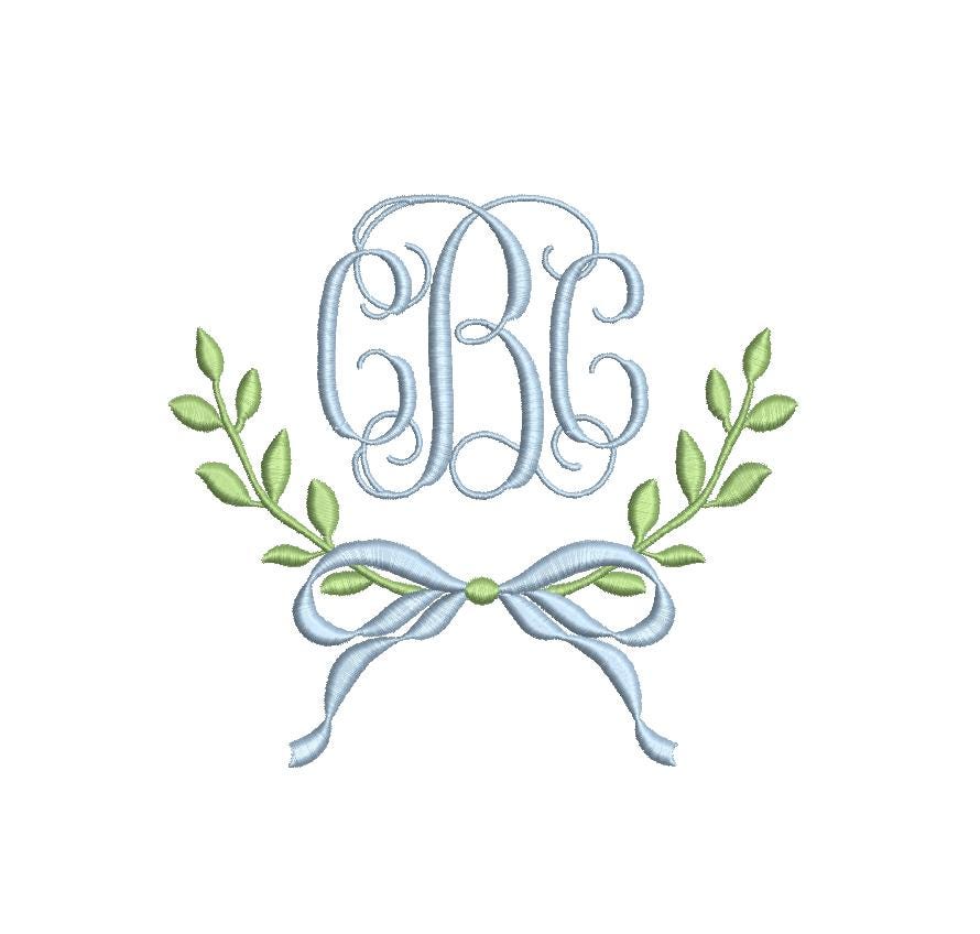 Laurel & Bow Monogram Frame, Embroidery Design, PES++ Digital Download, 8 Sizes