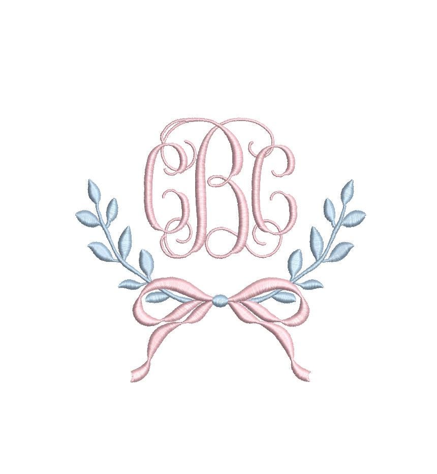 Laurel & Bow Monogram Frame, Embroidery Design, PES++ Digital Download, 8 Sizes