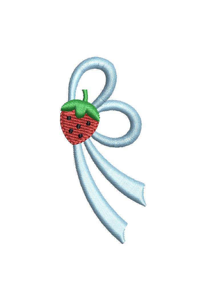 Strawberry Side Bow Embroidery Design, Monogram or Name Frame (PES++ Digital Download, 5 Sizes