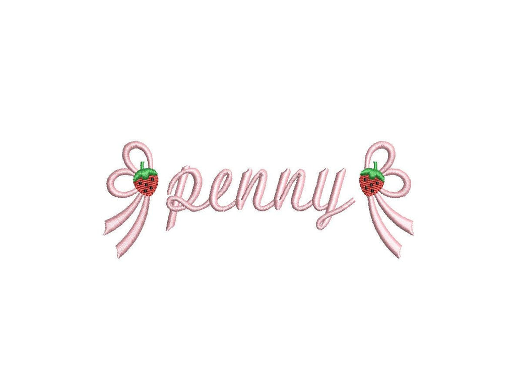 Strawberry Side Bow Embroidery Design, Monogram or Name Frame (PES++ Digital Download, 5 Sizes