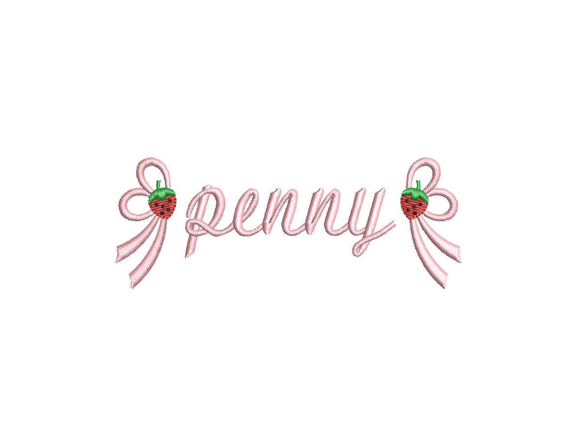 Strawberry Side Bow Embroidery Design, Monogram or Name Frame (PES++ Digital Download, 5 Sizes