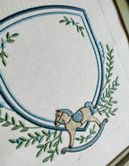 Rocking Horse Crest with Ivy Greenery, Shield Monogram Frame, Machine Embroidery Design, 6 Sizes, PES DST+++ Incl Digital Instant Download