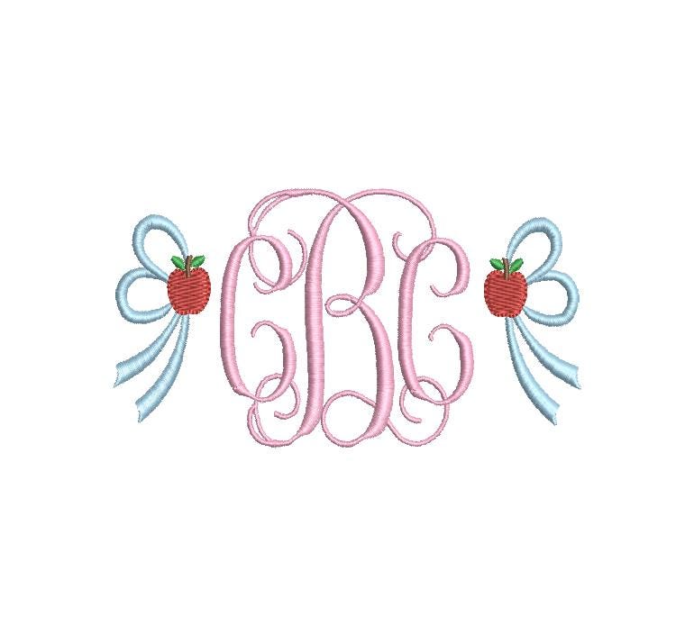Apple Side Bow Back to School Embroidery Design, Monogram or Name Frame (PES++ Digital Download, 5 Sizes