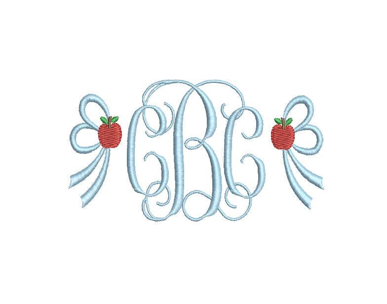Apple Side Bow Back to School Embroidery Design, Monogram or Name Frame (PES++ Digital Download, 5 Sizes