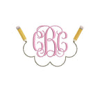 Pencils & Scalloped Line Monogram Embroidery Design, Back to School Motif, PES++ Digital Download, 8 Sizes