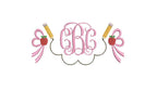 Pencils & Scalloped Line Monogram Embroidery Design, Back to School Motif, PES++ Digital Download, 8 Sizes