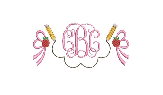 Pencils & Scalloped Line Monogram Embroidery Design, Back to School Motif, PES++ Digital Download, 8 Sizes