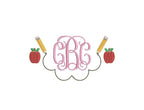 Pencils & Scalloped Line Monogram Embroidery Design, Back to School Motif, PES++ Digital Download, 8 Sizes
