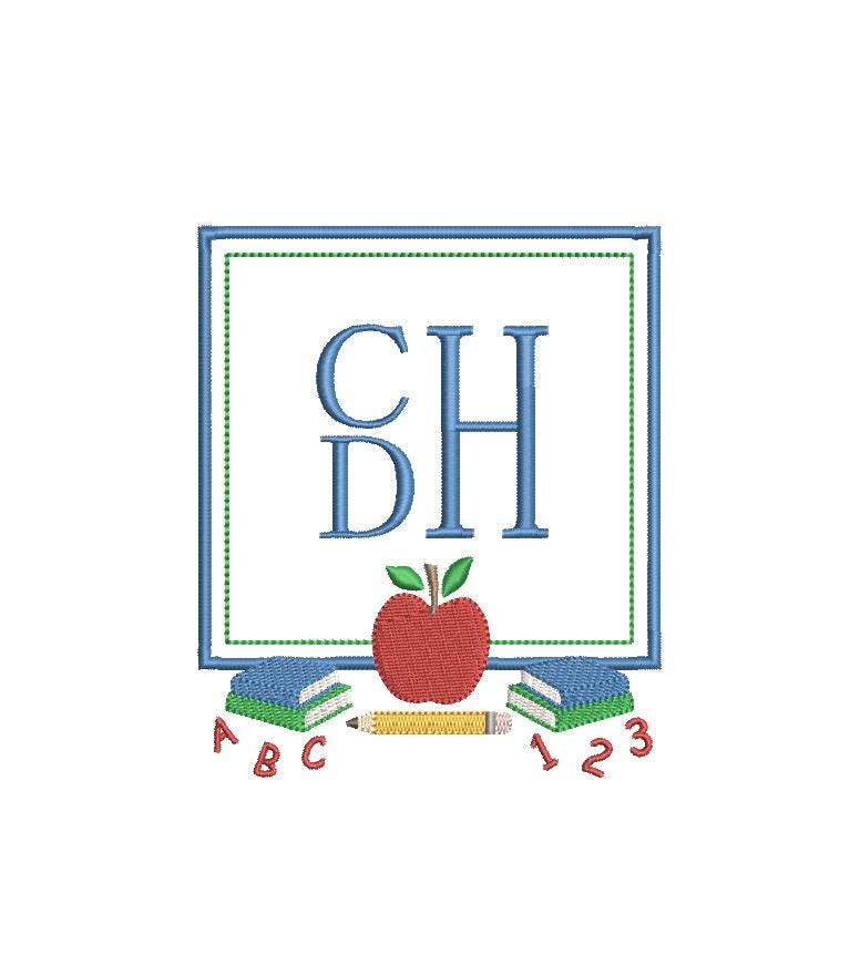 Back to School Embroidery Design, Monogram or Name Frame (PES++ Digital Download, 6 Sizes