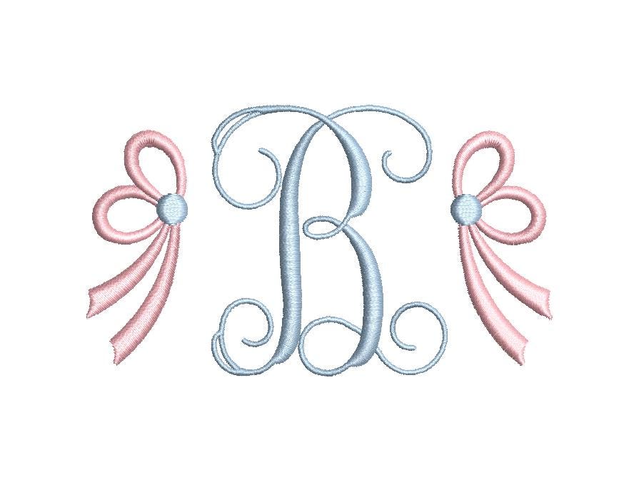 Side Bow, One or Two Colors Embroidery Design, Monogram or Name Frame (PES++ Digital Download, 5 Sizes