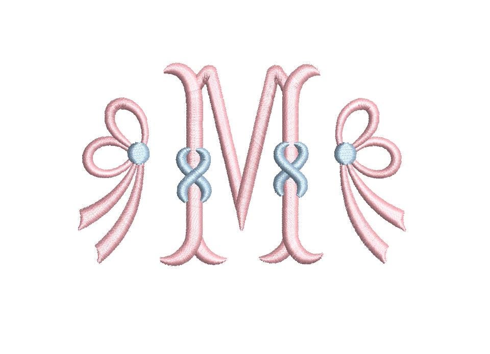 Side Bow, One or Two Colors Embroidery Design, Monogram or Name Frame (PES++ Digital Download, 5 Sizes