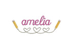 Hearts & Pencils Line Embroidery Design, Back to School Name Frame (PES++ Digital Download, 6 Sizes