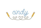 Hearts & Pencils Line Embroidery Design, Back to School Name Frame (PES++ Digital Download, 6 Sizes