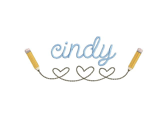 Hearts & Pencils Line Embroidery Design, Back to School Name Frame (PES++ Digital Download, 6 Sizes