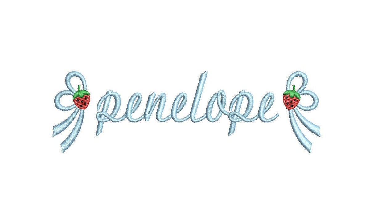 Strawberry Side Bow Embroidery Design, Monogram or Name Frame (PES++ Digital Download, 5 Sizes