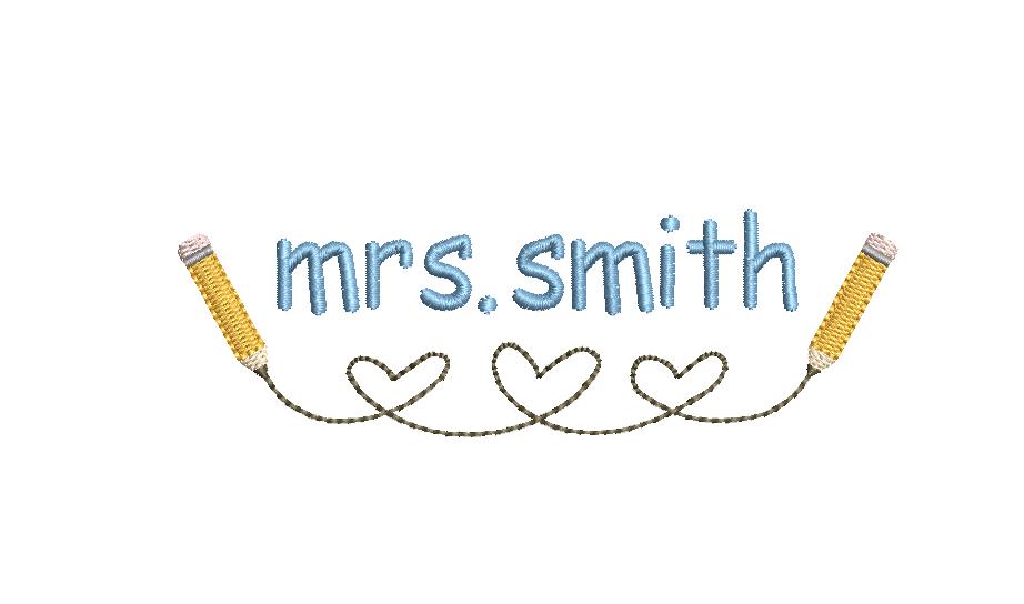 Hearts & Pencils Line Embroidery Design, Back to School Name Frame (PES++ Digital Download, 6 Sizes