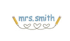 Hearts & Pencils Line Embroidery Design, Back to School Name Frame (PES++ Digital Download, 6 Sizes