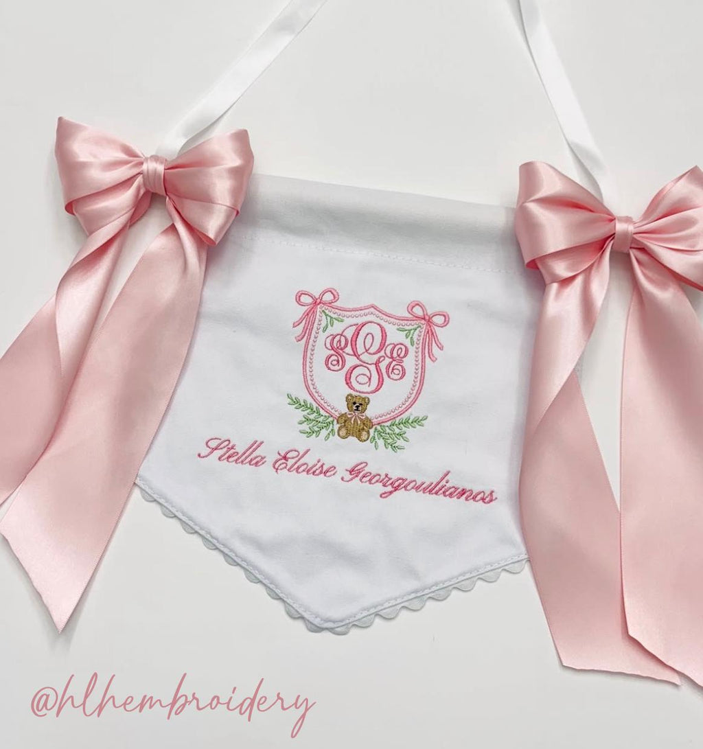 Teddy Bear Crest with Bows Ivy Greenery Monogram Frame, Machine Embroidery Design, 7 Sizes, PES DST+++ Incl Digital Instant Download
