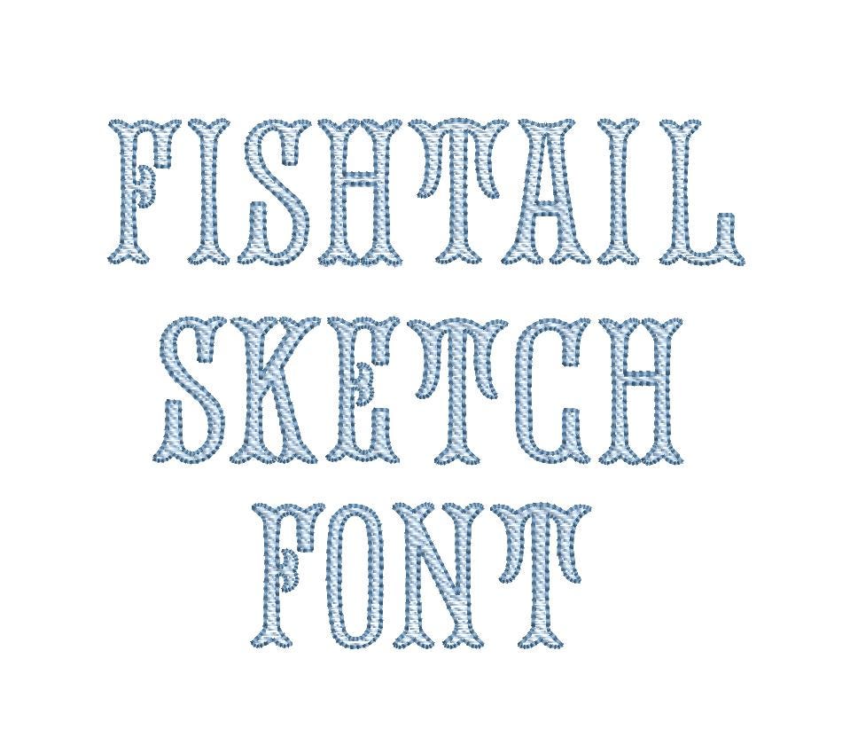Fishtail Sketch Font All Caps Machine Embroidery Design 8 Sizes BX PES DST+++ Incl Digital Instant Download