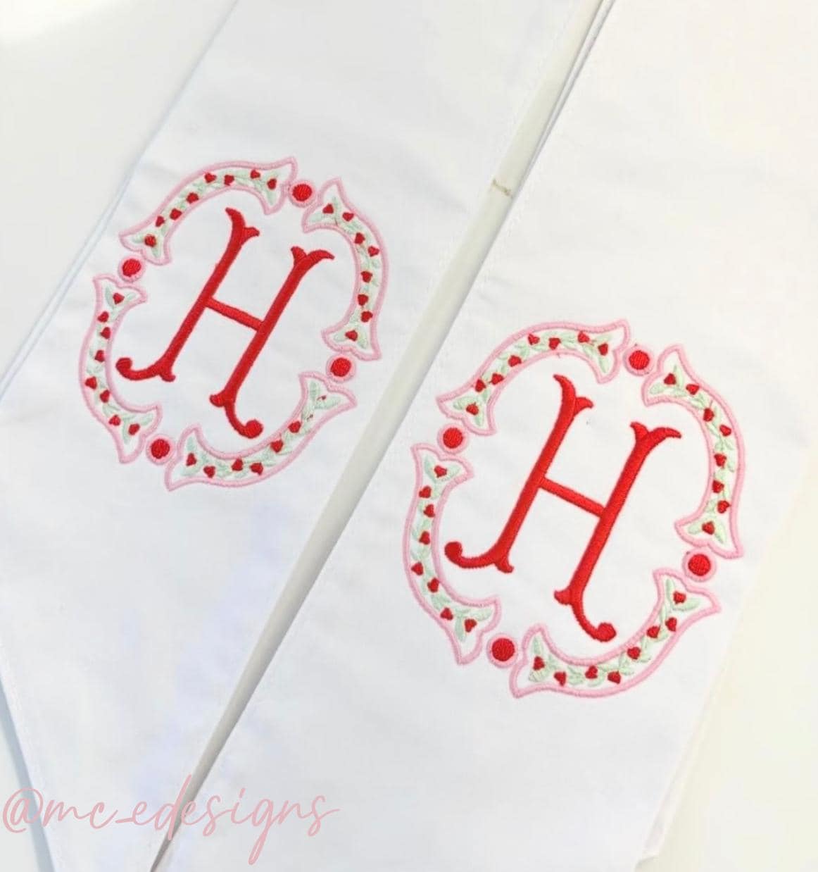 Valentine Fishtail Satin Outline & Vine Monogram Frame, Machine Embroidery Design, 7 Sizes, PES DST+++ Incl Digital Instant Download